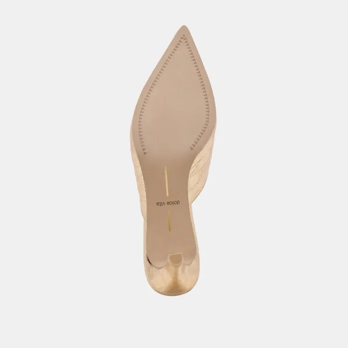 Dolce Vita Sarina Heels Gold Distressed Leather Women Mules and Clogs