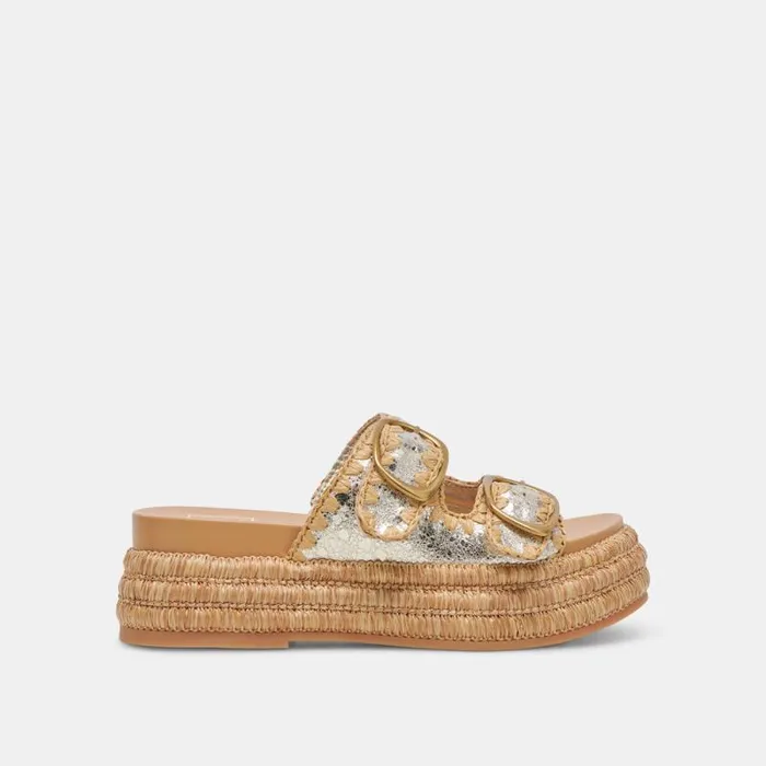 Dolce Vita Wanika Sandals Platinum Crackled Leather Women Sandals