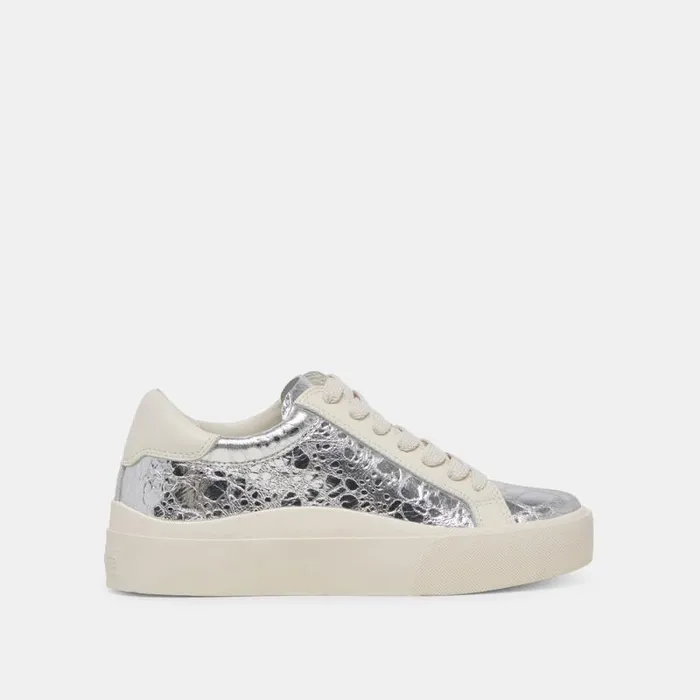 Dolce Vita Zayn 360 Sneakers Silver Distressed Leather Women Sneakers