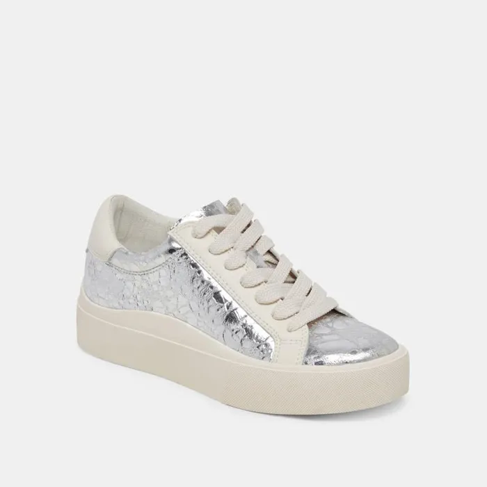 Dolce Vita Zayn 360 Sneakers Silver Distressed Leather Women Sneakers