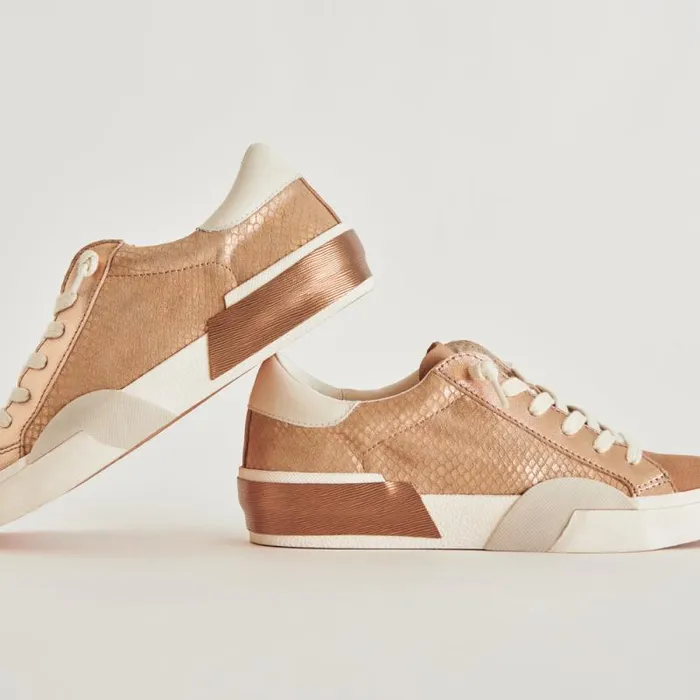 Dolce Vita Zina Sneakers Bronze Embossed Leather Women Sneakers