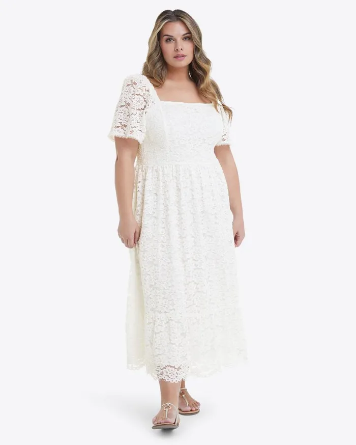 Draper James Midi and Maxi Women Short Sleeve Carrie Midi Dress In Lace