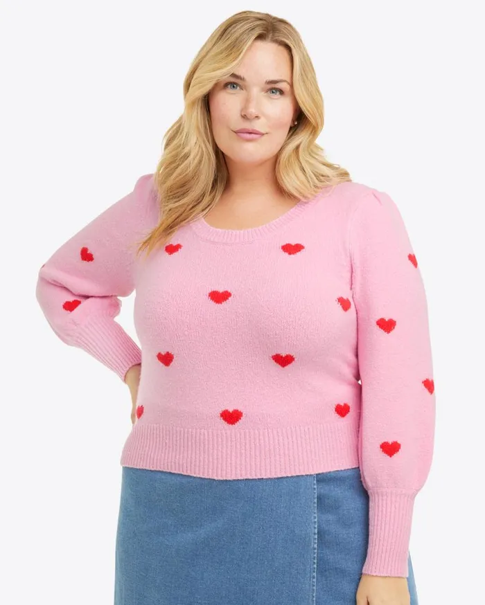 Draper James Sweaters Women Puff Sleeve Heart Sweater In Pink