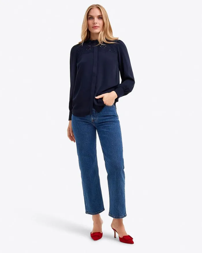 Draper James Tops Women Covered Placket Button Down