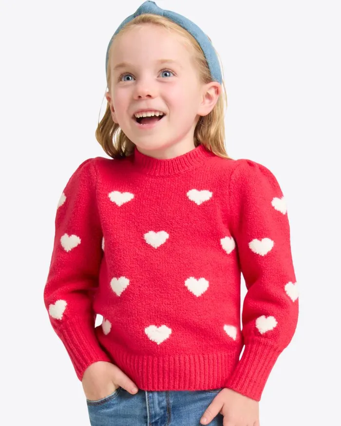 Draper James Tops Women Kids Puff Sleeve Heart Sweater In Red
