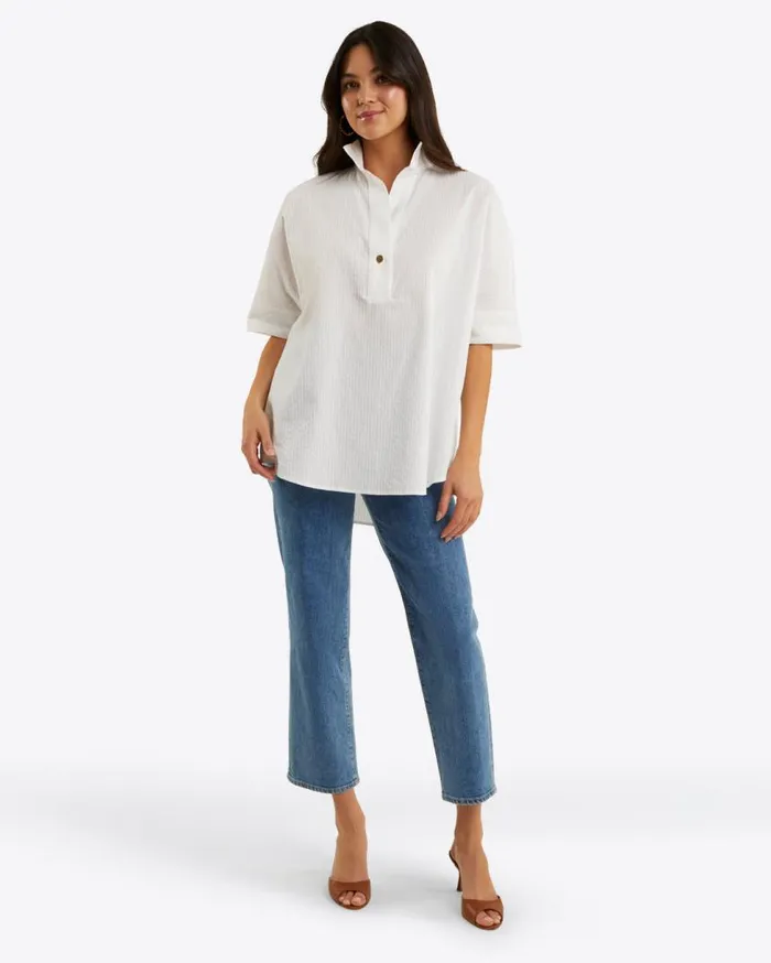 Draper James Tops Women Logan Top In White Shirting Stripe