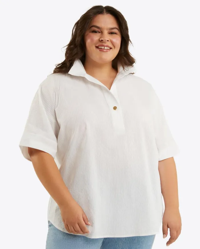 Draper James Tops Women Logan Top In White Shirting Stripe
