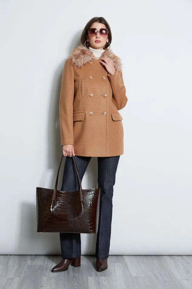 Elie Tahari Coats Faux Fur Collar Peacoat Camel 8211 Women