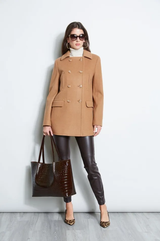 Elie Tahari Coats Faux Fur Collar Peacoat Camel 8211 Women
