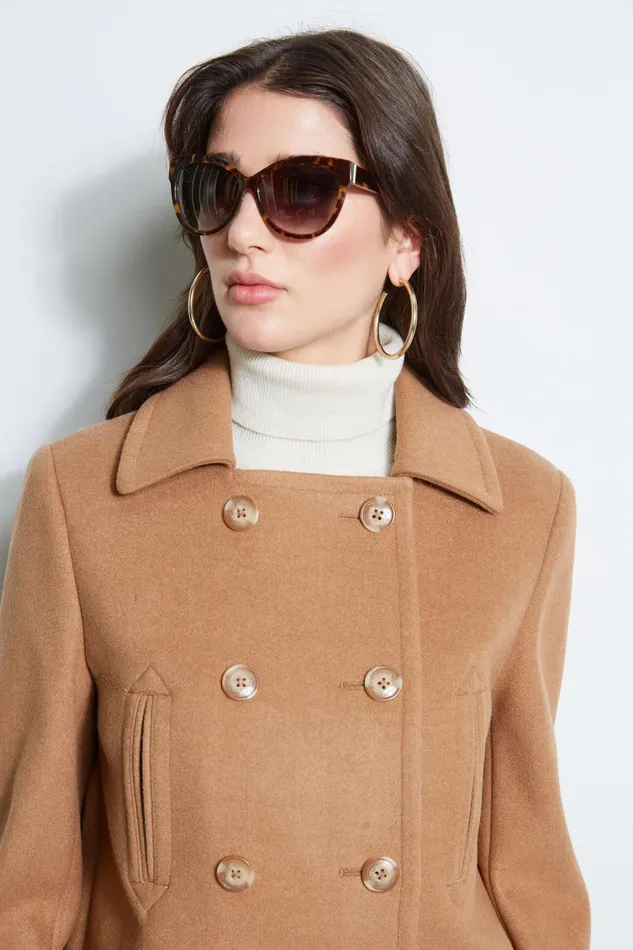 Elie Tahari Coats Faux Fur Collar Peacoat Camel 8211 Women