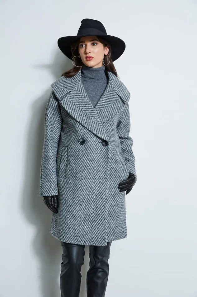Elie Tahari Coats Herringbone Brushed Double Breasted Coat Black Multi 8211 Women