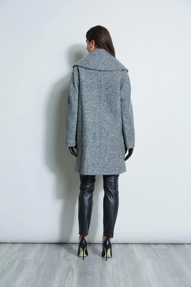Elie Tahari Coats Herringbone Brushed Double Breasted Coat Black Multi 8211 Women