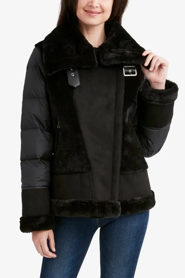 Elie Tahari Coats Tahari Faux Fur Asymmetric Zip Coat Black 8211 Women