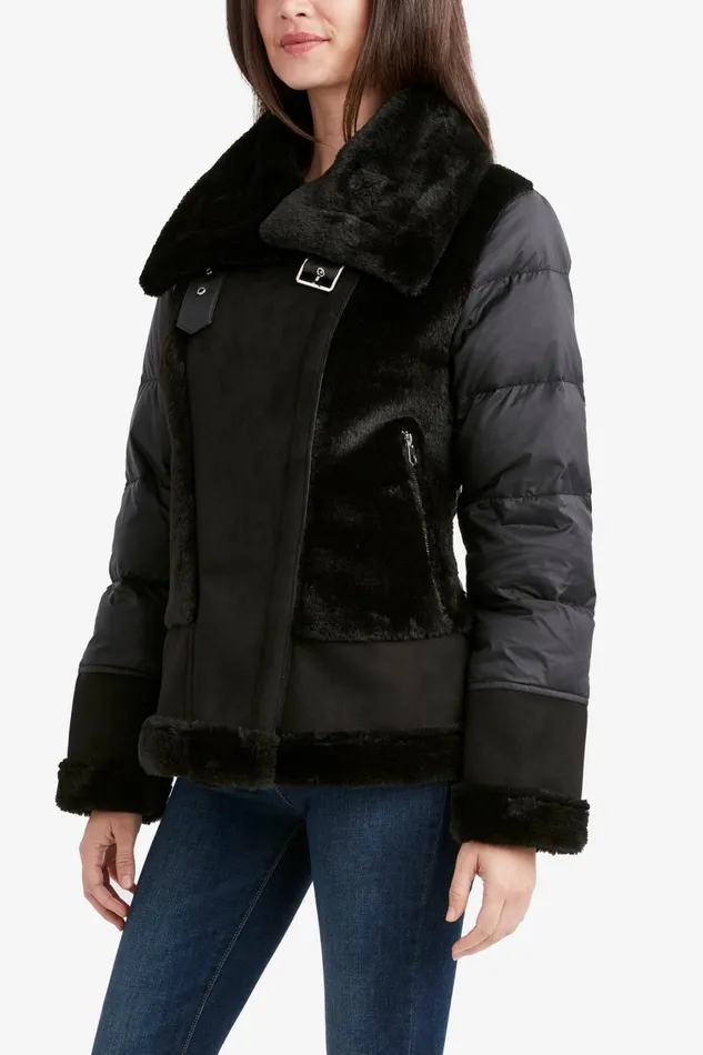 Elie Tahari Coats Tahari Faux Fur Asymmetric Zip Coat Black 8211 Women
