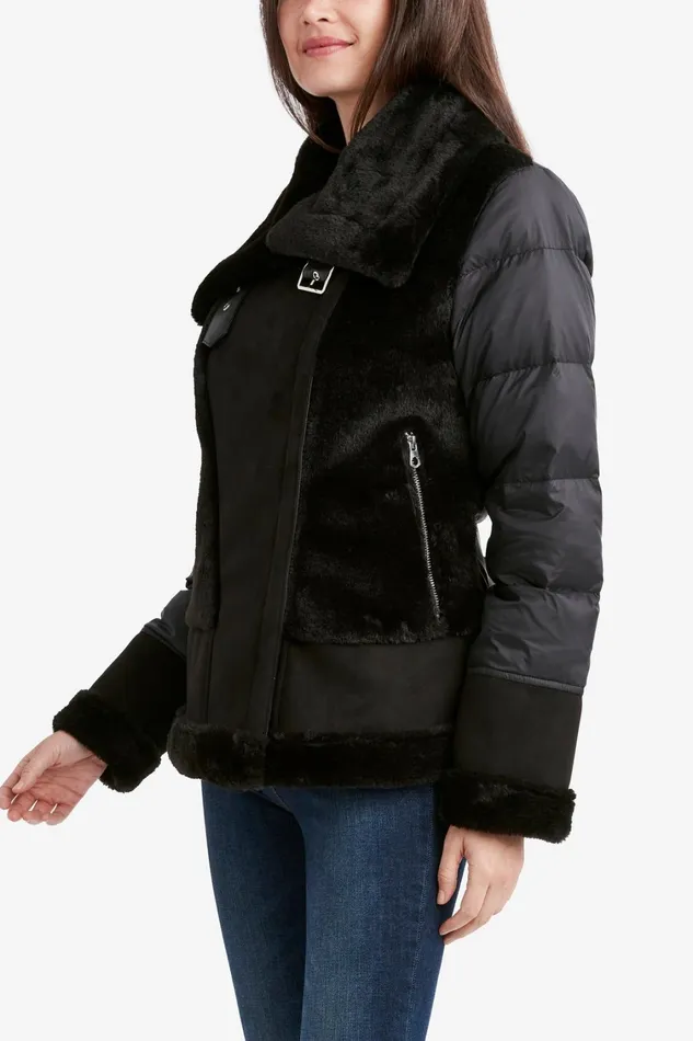 Elie Tahari Coats Tahari Faux Fur Asymmetric Zip Coat Black 8211 Women