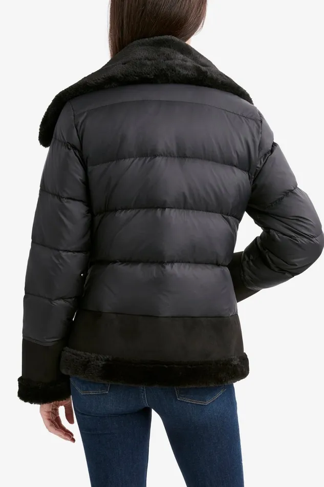 Elie Tahari Coats Tahari Faux Fur Asymmetric Zip Coat Black 8211 Women
