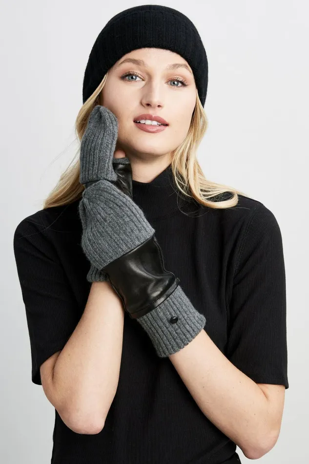Elie Tahari Hats Gloves and Scarves Leather Popover Glove Blackheather Grey 8211 Women