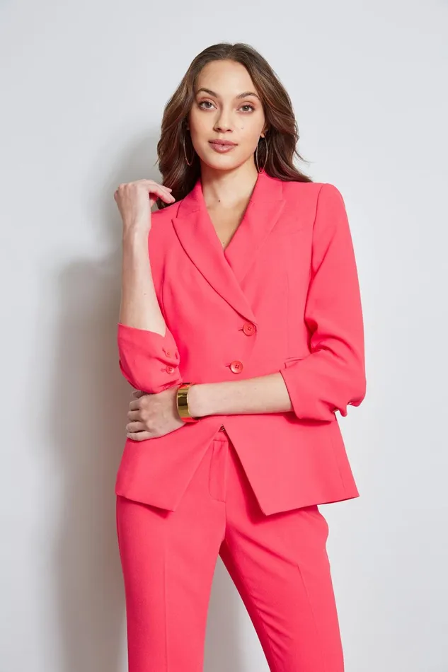 Elie Tahari Jackets and Blazers 3 Button Ruched Sleeve Blazer Wild Strawberry 8211 Women