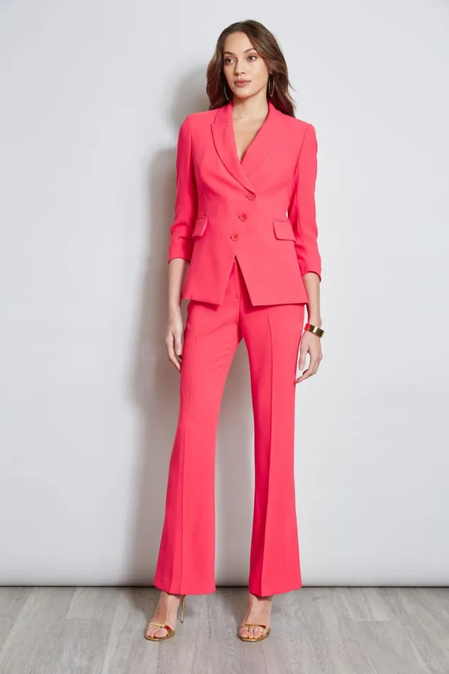 Elie Tahari Jackets and Blazers 3 Button Ruched Sleeve Blazer Wild Strawberry 8211 Women