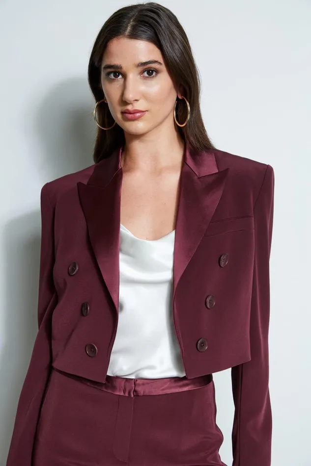 Elie Tahari Jackets and Blazers Cropped Tuxedo Jacket Cordovan 8211 Women