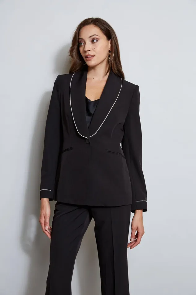 Elie Tahari Jackets and Blazers Rhinestone Edged Blazer Noir 8211 Women