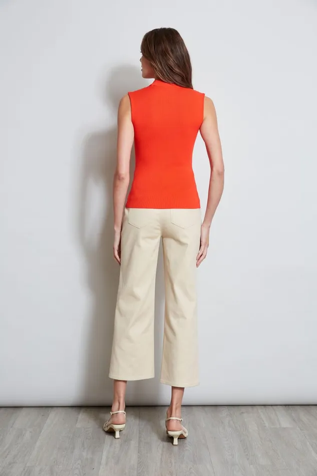 Elie Tahari Knits and Sweaters Crest Button Mock Neck Sweater Tomato 8211 Women