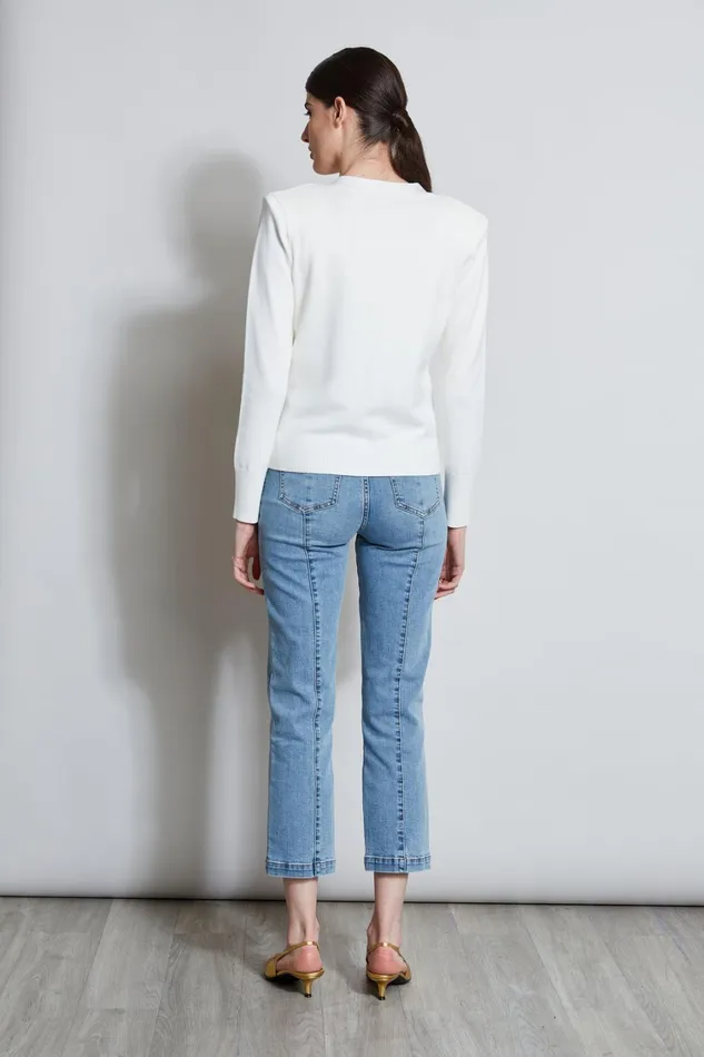 Elie Tahari Knits and Sweaters Rib Button Sweater Foam 8211 Women