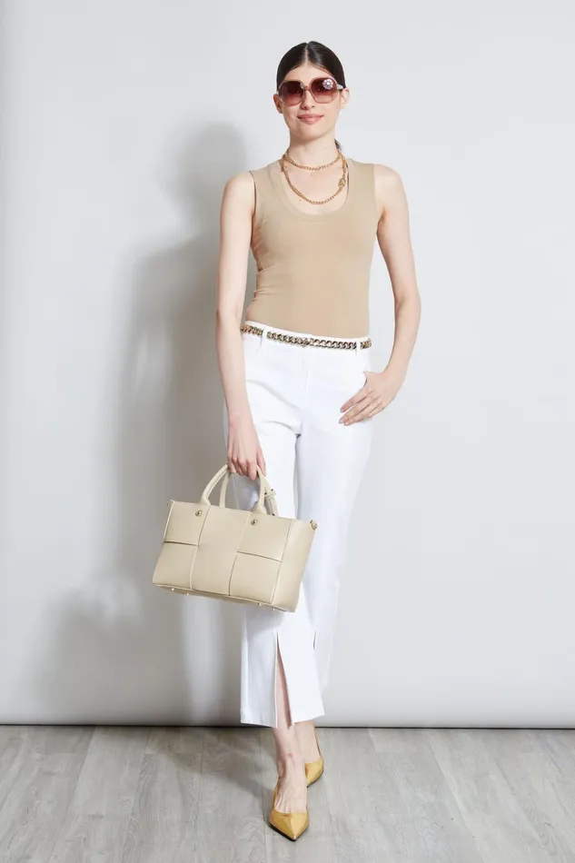 Elie Tahari Knits and Sweaters Rib Knit Scoop Tank Top Sandcastle 8211 Women