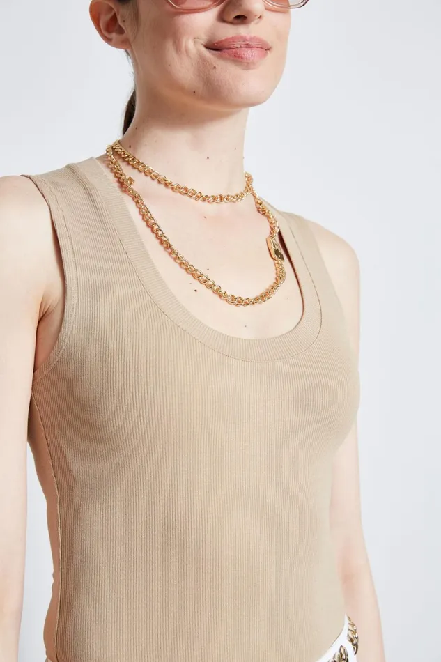 Elie Tahari Knits and Sweaters Rib Knit Scoop Tank Top Sandcastle 8211 Women