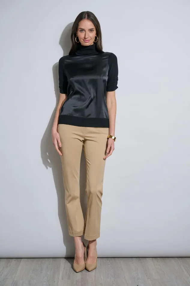 Elie Tahari Knits and Sweaters Short Sleeve Satin Front Sweater Black 8211 Women