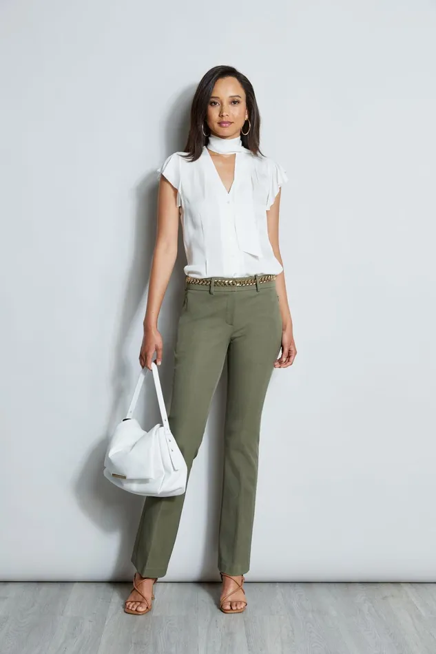Elie Tahari Pants Stretch Twill Fit and Flare Pant Willow Green 8211 Women