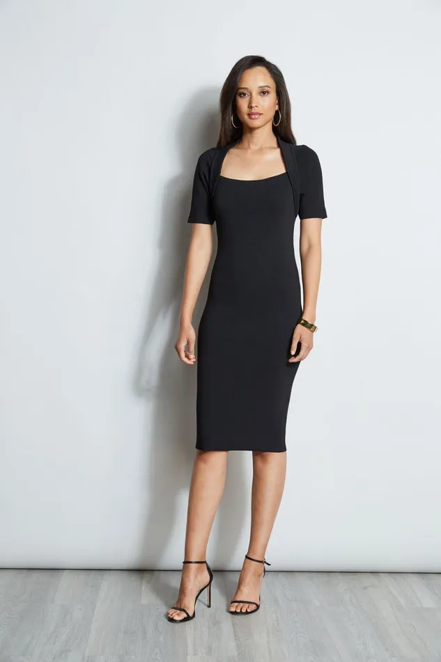Elie Tahari Short Sleeve Dresses Contour Sweater Dress Black 8211 Women