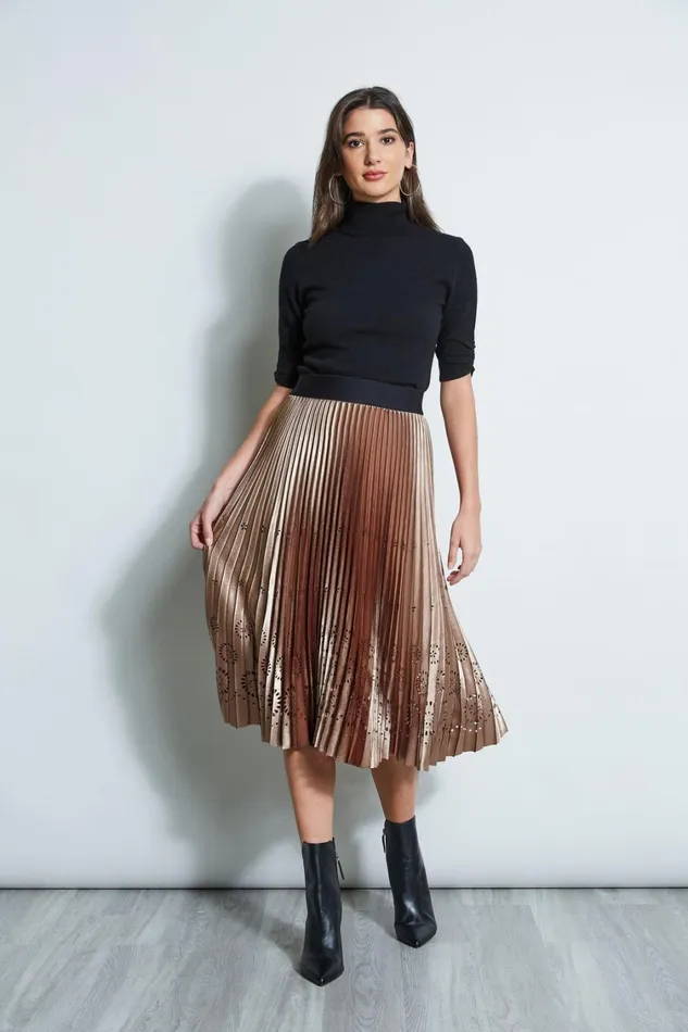 Elie Tahari Skirts Lasercut Satin Pleated Skirt Bronzeblack 8211 Women