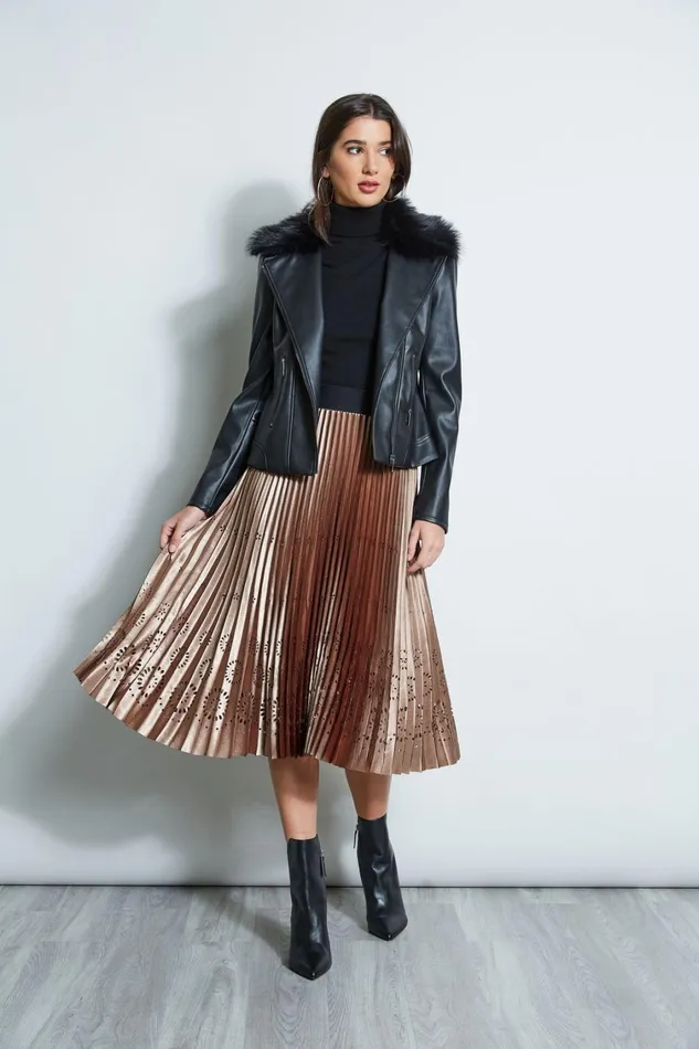 Elie Tahari Skirts Lasercut Satin Pleated Skirt Bronzeblack 8211 Women