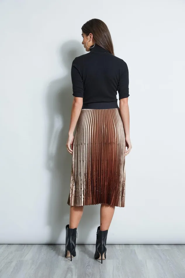 Elie Tahari Skirts Lasercut Satin Pleated Skirt Bronzeblack 8211 Women