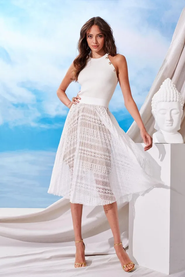 Elie Tahari Skirts Pleated Lace Skirt White 8211 Women