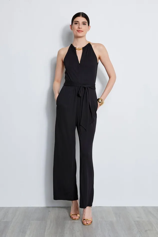 Elie Tahari Sleeveless Dresses Chain Jersey Jumpsuit Black 8211 Women