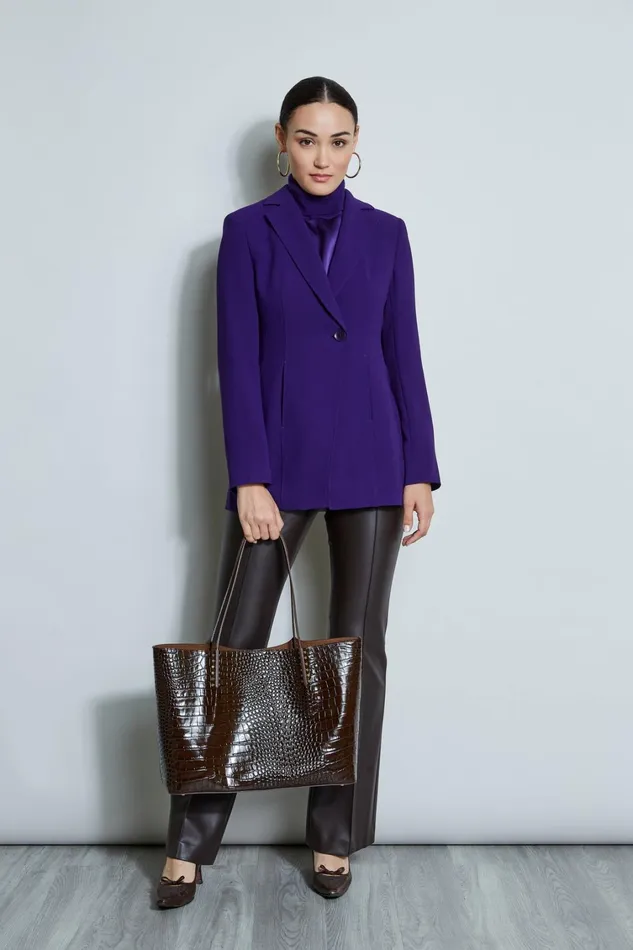 Elie Tahari Suiting Asymmetric Single Button Blazer Winter Plum 8211 Women