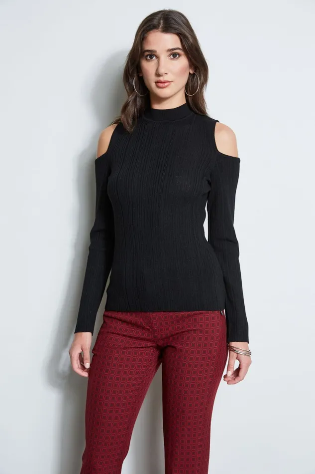 Elie Tahari Suiting Cold Shoulder Mock Neck Sweater Black 8211 Women