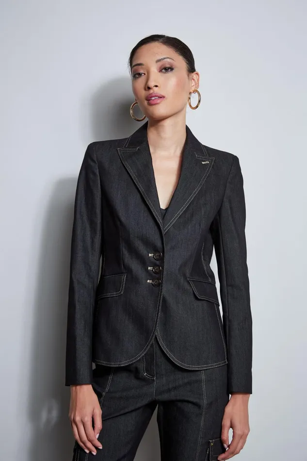 Elie Tahari Suiting Denim 3 Button Blazer Black 8211 Women