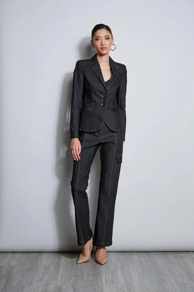 Elie Tahari Suiting Denim 3 Button Blazer Black 8211 Women