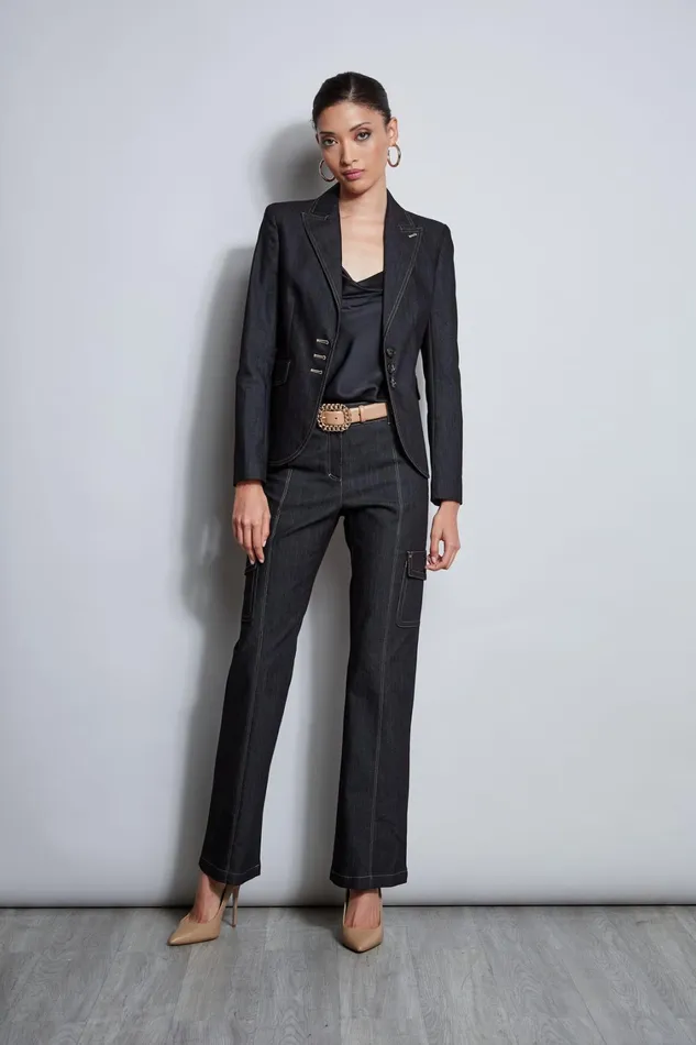 Elie Tahari Suiting Denim 3 Button Blazer Black 8211 Women