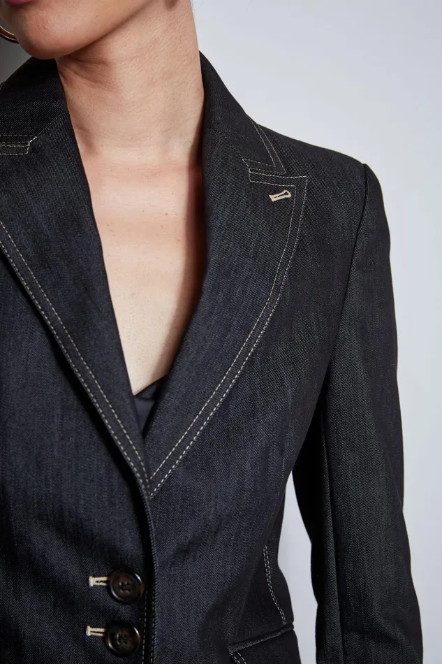 Elie Tahari Suiting Denim 3 Button Blazer Black 8211 Women