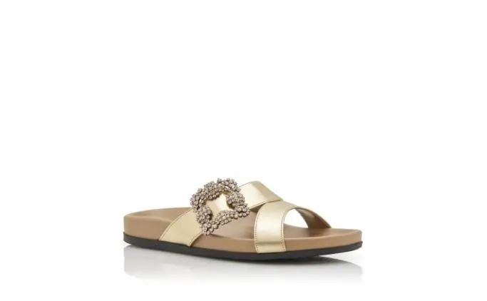 Flats Women Manolo Blahnik CHILANGHIGold Nappa Leather Jewel Buckle Flat Mules
