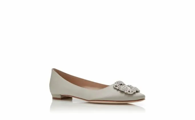Flats Women Manolo Blahnik HANGISIFLATGrey Satin Jewel Buckle Flat Pumps Flats Women Manolo Blahnik HANGISIFLATGrey Satin Jewel Buckle Flat Pumps