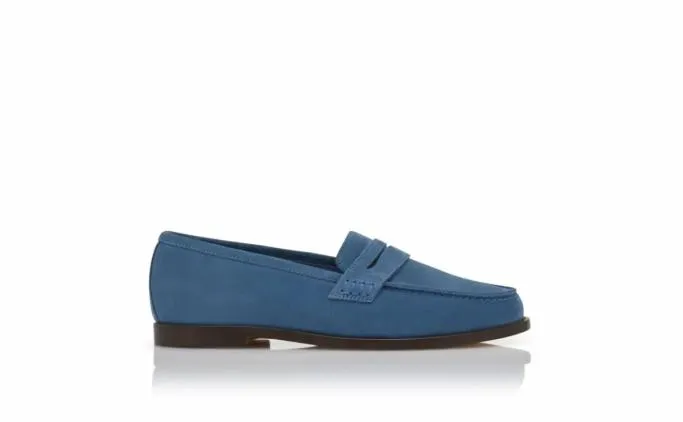 Flats Women Manolo Blahnik PERRITABright Blue Suede Penny Loafers Flats Women Manolo Blahnik PERRITABright Blue Suede Penny Loafers