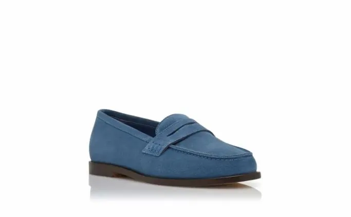 Flats Women Manolo Blahnik PERRITABright Blue Suede Penny Loafers Flats Women Manolo Blahnik PERRITABright Blue Suede Penny Loafers