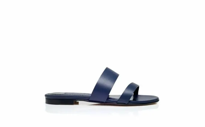 Flats Women Manolo Blahnik SERRATONavy Blue Calf Leather Flat Sandals Flats Women Manolo Blahnik SERRATONavy Blue Calf Leather Flat Sandals