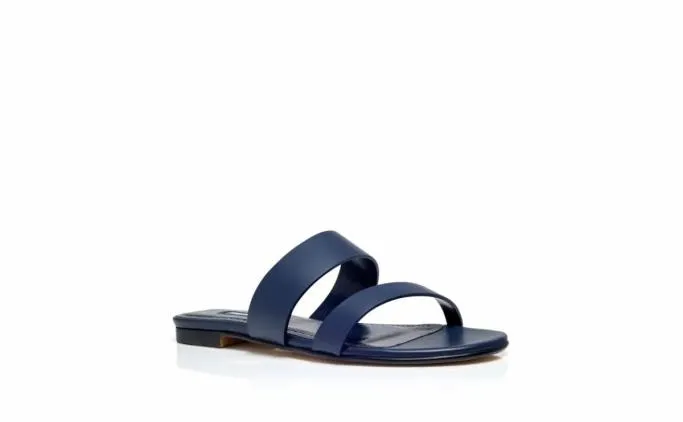 Flats Women Manolo Blahnik SERRATONavy Blue Calf Leather Flat Sandals Flats Women Manolo Blahnik SERRATONavy Blue Calf Leather Flat Sandals