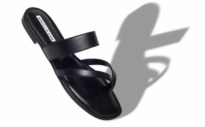 Flats Women Manolo Blahnik SUSABlack Nappa Leather Crossover Flat Sandals